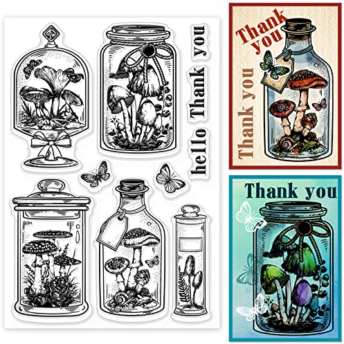 GLOBLELAND Pilzvasen Transparente Silikonstempel Insekten Klare Stamps Pflanzen Hintergrund Silikonstempel Für Kartengestaltung DIY Prägung Journaling