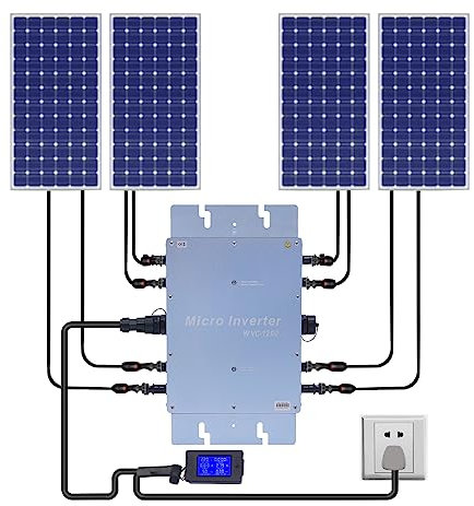 Micro Onduleur Solaire - Connecteur d'Alimentation Étanche - PV Grille - Module LCD - Isolation Électrique - 1200 W (Bleu)