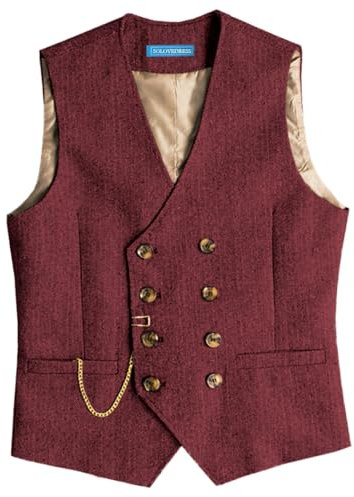 Solovedress Gilet da uomo in lana vintage, vestibilità normale, per matrimoni, borgogna, L
