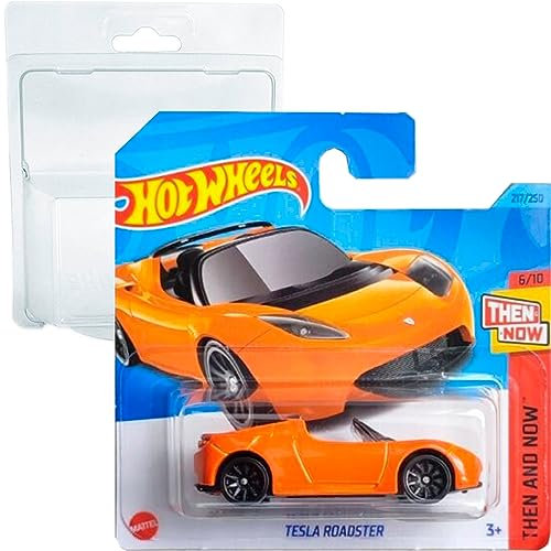 Hot Wheels Tesla Roadster Then and Now 6/10 (217/250) HKJ44 Short Card Mattel 2023 + Blister & Card Protector Pack Friki Monkey