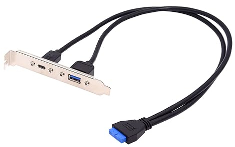 cablecc Placa base USB 3.0 de 5 Gbps 19/20 pines a puertos duales USB 3.0 y USB-C tipo C hembra PCI-E panel posterior cable de 50 cm