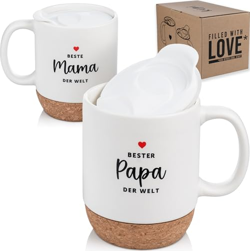 kupi Tassen für Mama und Papa Geschenke | Kaffeetasse Mama und Papa Tasse | Geschenke für Eltern Geschenk | Teetasse mit Deckel 350ml