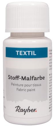 Rayher Textil Stoffmalfarbe, weiß, Flasche 50 ml, cremige, leuchtende Acrylfarbe speziell für helle Textilien, hochdeckend, waschbeständig ohne Thermofixierung, 35062102