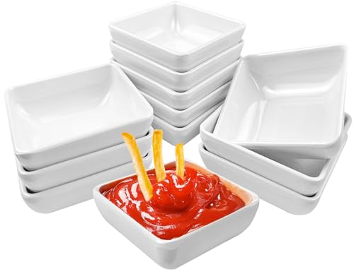 Lovesmile 12 Stücke Dip Schälchen, Dipschalen Set, Quadrat Sojasauce Schälchen, Saucenschälchen, kleine Schälchen Geeignet für Saucen Snacks Desserts Vorspeisen Dips Sushi Beilagen (Weiß)