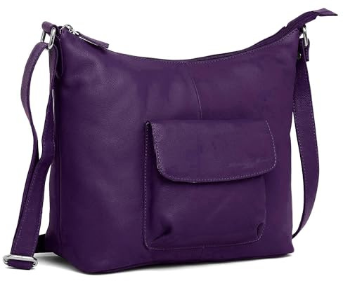 Hudson & James Designer Genuine Leather Women Ladies Travel Satchel Everyday Crossover Cross body Work iPad Shoulder Handbag Bag (Purple)