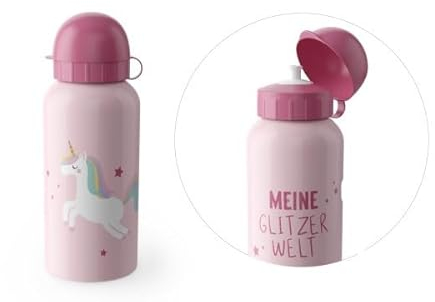 Rungassi Kindertrinkflasche Trinkflasche Wasserflasche 400ml Thema: Kleine Lieblinge (Meine Glitzerwelt - Einhorn)