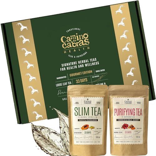 Pack Infusiones Regalo SLIM & DETOX - Té Drenante, Diuretico contra retencion de Liquidos - Te Verde, Cola de Caballo, Diente de Leon, Curcuma, Bayas de Goji, Piña, Antioxidante Natural, 2x 100g