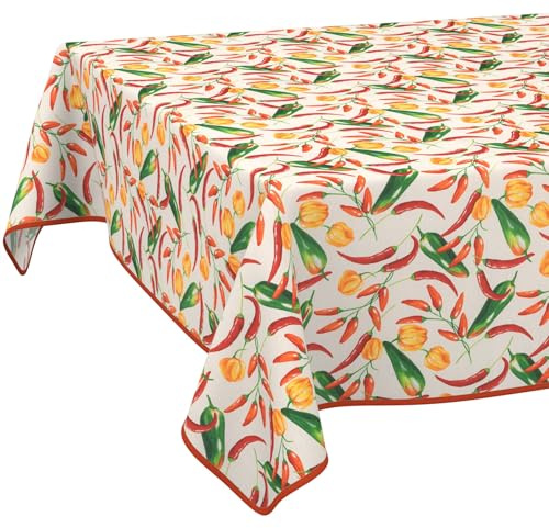 Tischdecke Stoff abwaschbar Tischtuch Tafeldecke pflegeleicht Lotuseffekt schmutz- & wasserabweisend für Indoor Outdoor Tischdecke 200x140cm mit Saum (Eingefasst) Chili