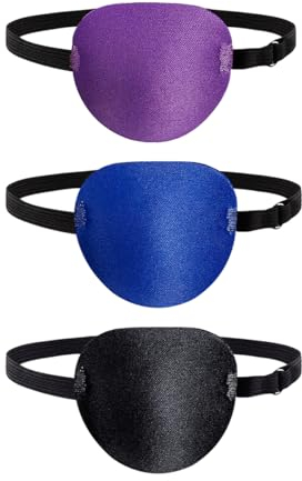 HYLRUNG Lot de 3 patchs oculaires réglables pour adultes et enfants, cache-œil médical réglable, cache-œil de pirate pour yeux gauche ou droit, amblyopie paresseuse et cosplay, 3Colors