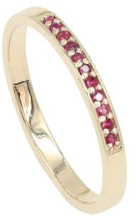 Jay Jools Stapelbarer Ring aus 9-karätigem Gelbgold | Roter Rubin-Half-Eternity-Bandring für Damen und Mädchen, US 7