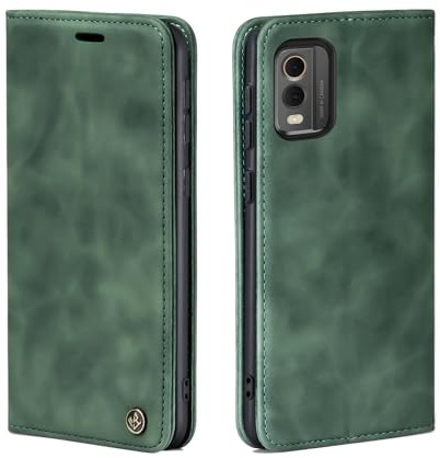 LBH Handyhülle für Nokia C32 in Grün mit Karten- und Geldfach Smartphone Hülle mit Standfunktion Flip Case Schutzhülle Magnetverschluss Vintage