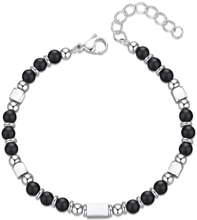 Lilbitty Schwarzer Turmalin Armband, Edelsteine Armband Herren Damen, Turmalin Perlenarmband aus echtem Obsidian, Edelstahl Schmuck, für stilvolle Eleganz