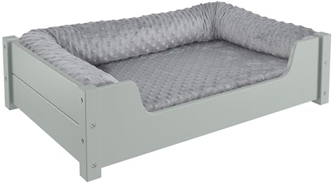 Erst-Holz Kuscheliges Haustierbett 80x50 cm, Kiefer grau V-30.32-G-80x50, Ausstattung:mit Rollrost. Polster und Matratze
