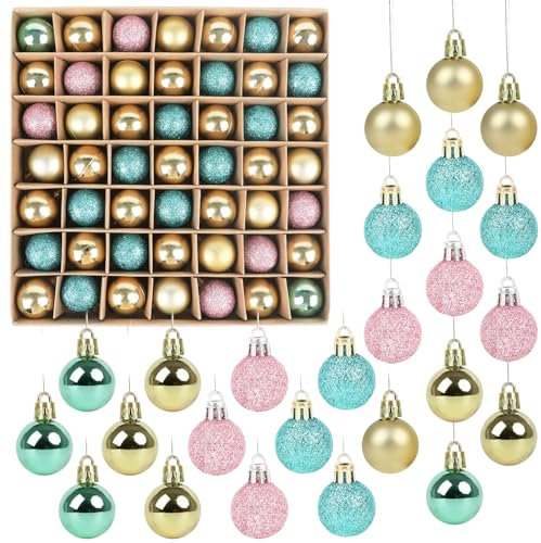 SULOLI Mini Christmas Tree Baubles,49PCS Mini Shatterproof Decorative Hanging Ornaments Balls Christmas Tree Decor(Green)