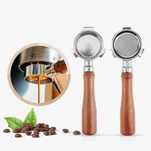 51mm Espresso Bottomless Portafilter for delongh i EC680 EC685, Rosewood Handle,with Cup Filter Basket 304 Food Stainless Steel,