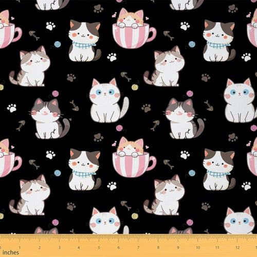 Feelyou Dekorativer Stoff für Kleinkinder, Katzen, wasserdicht, für Jungen, Mädchen, Katzen, bedruckt, Meterware 91 cm, niedliches Cartoon-Design, Polsterstoff für Stühle, niedliches Kätzchen, Stoff