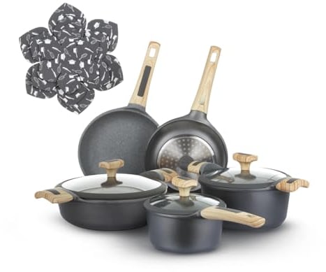 KASANOVA Evolution Antihaft-Kochgeschirr-Set 11-teilig - Kochgeschirr für Induktion und jedes Kochfeld, Grau