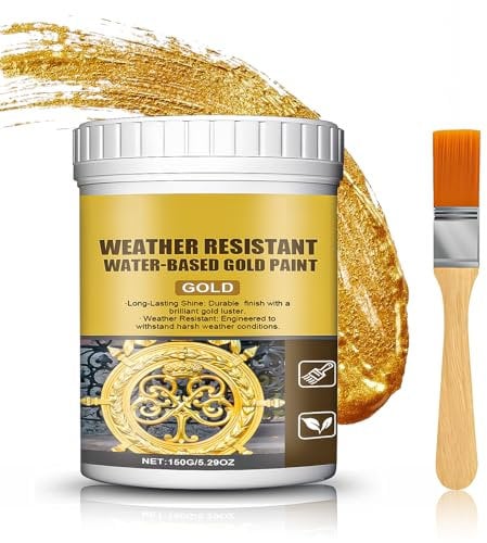 Allony Acrylic Gold Paint - Metallic Enamel With Brush for Metal, Furniture, Walls, Wood, Craft, Plastic, Fabric - 150g