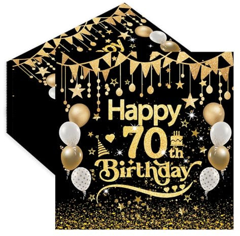 Servietten 70. Geburtstag,40 Stück Schwarze Gold Geburtstags Serviette,Deko 60. Geburtstag Papierservietten für Mann Frau Geburtstags Feiern Party Jubiläum Tischdekoration