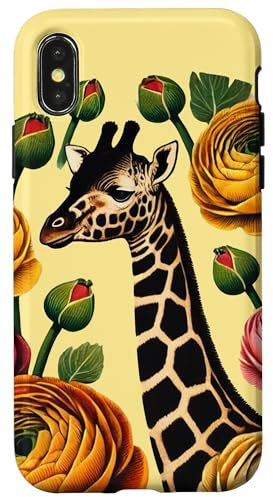 iPhone X/XS Giraffe Ranunculus Illustration Flower Case