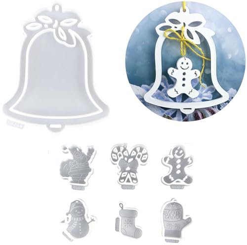 ALEFBET Silikonformen Gießformen, Silikonform Weihnachten Anhänger, Silikon Gießform Anhänger, Gipsformen zum Gießen, Epoxidharz Formen Weihnachtsdekorationen (Glocken B)