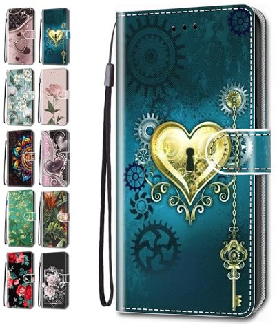 Handyhülle für iPhone 7 Plus 8 Plus 6S Plus 6 Plus Hülle Muster Lederhülle Klapphülle Tasche Flip Case Cover mit Kartenfach - Goldene Herzen