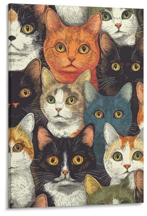 DHBANEIOK Cute Kat Poster Gemälde Poster Für Büro Klassenzimmer Leinwand Moderne Leinwand Wandkunst 12x18inch(30x45cm)