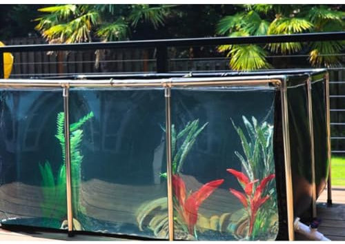 Generico Acquario Piscina Laghetto Grande Acquario in Tela PVC, Pesci e Animali Acquatici Piscina Laghetto, Telaio in Acciaio, Finestra Trasparente, Facile da Montare Laghetto per Pesci da Esterno