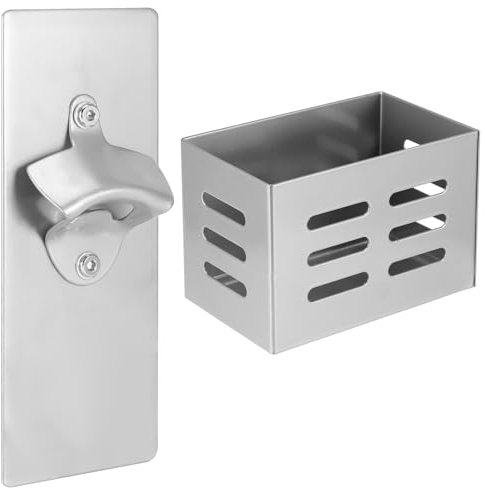 Wowlela Flaschenöffner, Wand Flaschenöffner mit Magnet, Edelstahl Wandmontierter Bieröffner mit Auffangbehälter, Flaschenöffner zur Bierkappenöffner, Geschenk für Männer & Bierliebhaber