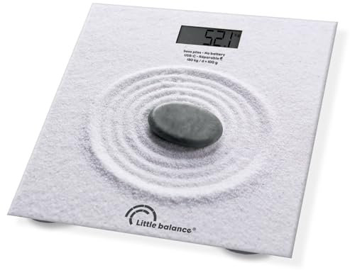 LITTLE BALANCE 8841 Zen USB-C, Bilancia pesapersone Senza Batteria, Ricaricabile USB, riparabile, 180 kg, Design Zen