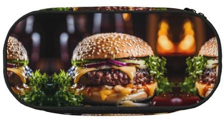 WBQLSL Big Burger bedruckte Schreibwaren-Aufbewahrungstasche – mehrschichtiges Federmäppchen, tragbares Federmäppchen für Schüler