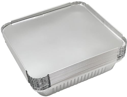 Regaosly 15pcs 1650ml Aluminium Foil Trays with Lids 9x9 inch/ 23x23x4.5cm Square Tin Foil Trays Containers for Cooking Baking Broiling Roasting BBQ Party