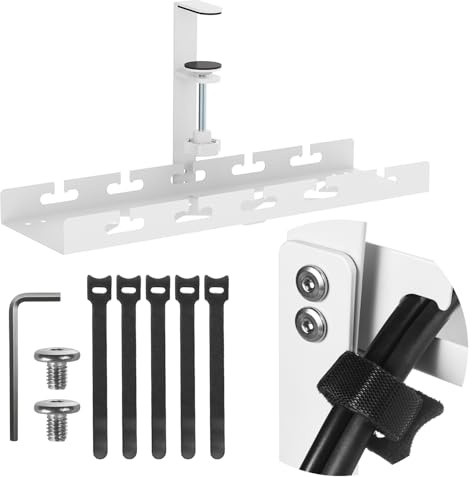 Maclean under-counter cable holder for power strips | Tool-free clamp fastening | 40cm Desk Organizer for Home Office Gaming Workstation up to 5kg (White, 1 Level/Length: 400mm)