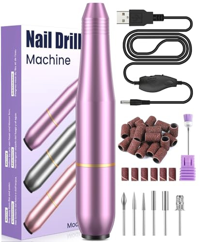 Electric Nail Files, Professional Nail Drill Machine, 20000RPM Adjustable Speed Manicure Pedicure Set with 6 Drill Bits, Low Vibration Low Noise Electric Nail Drill for Gel/Acrylic Nails for Beginner