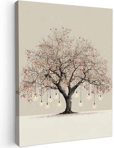 MuchoWow© Impression sur Toile Cadeau Noel Photo Peinture Tableau | 60x80 cm - Decoration Murale Chambre Salon Maison Deco Cuisine Arbre lumineux - Hiver - Noël - Multicolore