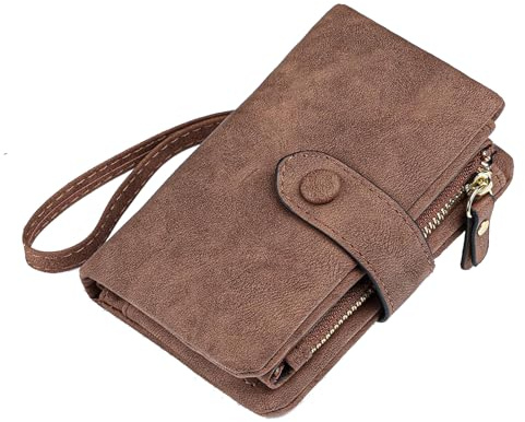 FALAN MULE Geldbeutel Damen mit RFID Schutz, Geldbörse Damen Kleine PU Leder, Münzfach Portemonnaie mit 16 Kartenfächer, Portmonee mit Reißverschluss Kette und Lanyard, Klein Brieftasche
