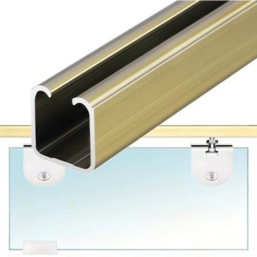 QSPNVFB Binario Per Ante Scorrevoli Senza Telaio, Kit Binario Per Porta Scorrevole In Vetro Montaggio A Soffitto, Alluminio Binario Per Doccia Armadio(Champagne,120cm(47))