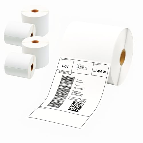 Protrade 4 Rollen Thermo Etiketten 100 x 150 mm, 500 Etiketten pro Rolle, perforiert, abgerundete Ecken, BPA-frei, stark haftend, kompatibel mit Zebra, Godex, TSC, Brother