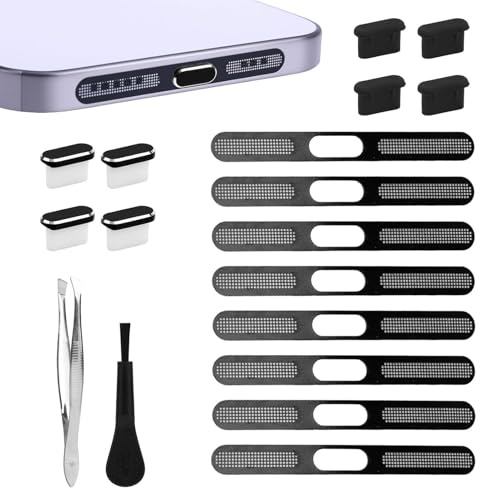 Storneliv 18pcs USB C Dust Plugs and Speaker Mesh Cover Set, 8 Earphone Speaker Mesh, 4 Silicone and 4 Metal USB C Charging Port Protector with 1 Cleaning Brush and 1 Tweezers