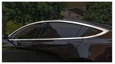 Car Door Protection Strips For Tesla For Model 3 2017-2023 Steel Chrome Black Carbon Exterior Window Molding Strip Sill Side Cover Trim 12pcs Auto Bumper Guard(Chrome)