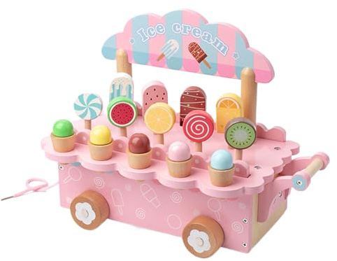 Jeu de crème glacée - Jeu de rôle en bois - Magasin de glace pour jeux de rôle - Pour filles à partir de 3 ans - Pour anniversaire, cuisine, pique-nique