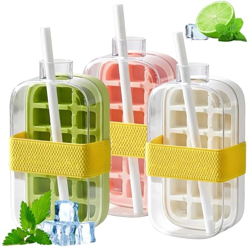 Botella de agua portátil con bandeja para cubitos de hielo y popote, capacidad de 800 ml para café, jugo y bebidas