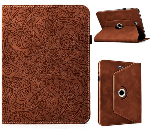 ONETHEFUL Rotating Tablet Case for Samsung Galaxy Tab A6 10.1 Inch 2016 (SM-T580/SM-T585) - Protective PU Leather with 360 Degree Swiveling, Stand, Card Slots, Pen Holde | Brown