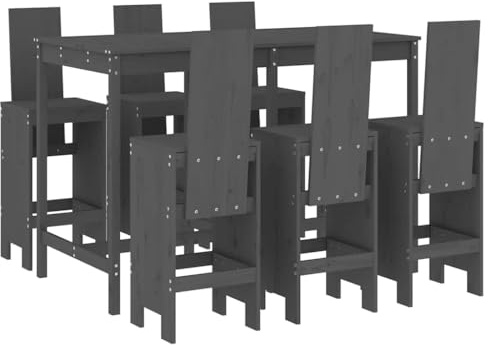 HFXHIJXQ 7-TLG Gartenbar Set Grau 159,5 x 82,5 x 110 cm Massivholz Kiefer Bartisch mit 6 Barhockern Outdoor Küchenzeile für Balkon Terrasse Garten