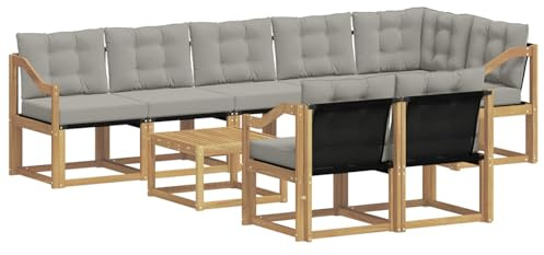 vidaXL Outdoor-Sofagarnitur mit Kissen 9 pcs Weiß und Hellgrau, Gartenlounge, modernes Sofa für draußen, bequemes Terrassenmöbel, stylisches Sitzset