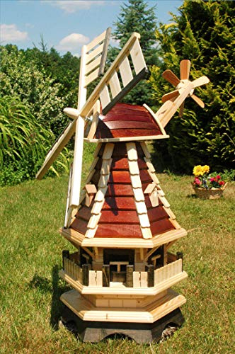 Deko-Shop-Hannusch Große Windmühle mit Beleuchtung Solar, Solarbeleuchtung Windmühlen kugelgelagert 1,0 m