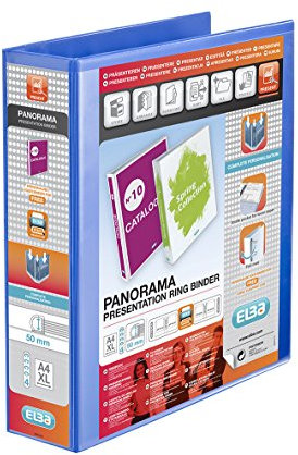 Elba A4 4 D-Ring Binder, 50mm capacity, 70mm spine, Presentation Folder with Customisable Cover, Portrait, Blue (Single)