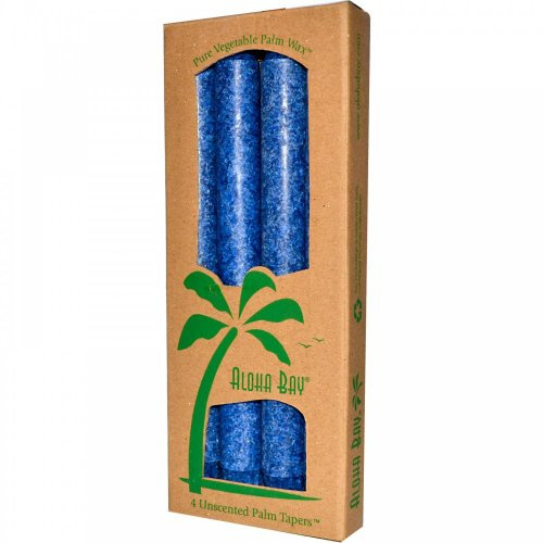 Palm wax Taper Candles, Unscented, Royal Blue, 4 Pack, 9 in (23 cm) Each