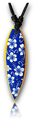 CHICNET® Holzkette Surferkette orange blau Blumen Kette Sono Holz Baumwolle Surfer Style Holzanhänger Unisex Schmuck