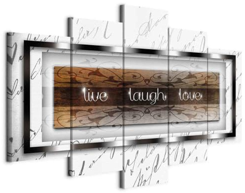 B&D XXL - Leinwandbild Live Laugh Love, 200x100 cm, 5-teilig, Schlafzimmer | Hochwertige Leinwand, sofort aufhängbar, ideal fürs Wohn- oder Schlafzimmer, wasserfest und lichtecht, langlebig, stilvoll